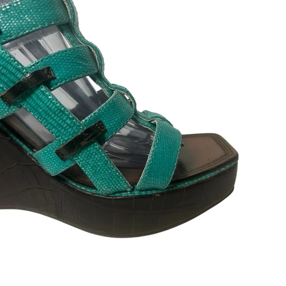Matiko Anthropologie Espadrille Sandals Blue Leather 8.5 Women Fast Shipping